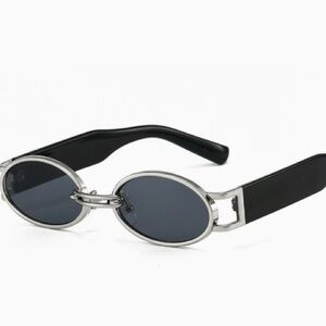 Black Oval Metal-Frame Sunglasses